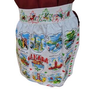 Vintage An Original Yucca Print Cactus Cloth (?) Half Apron Canada Souvenir Map